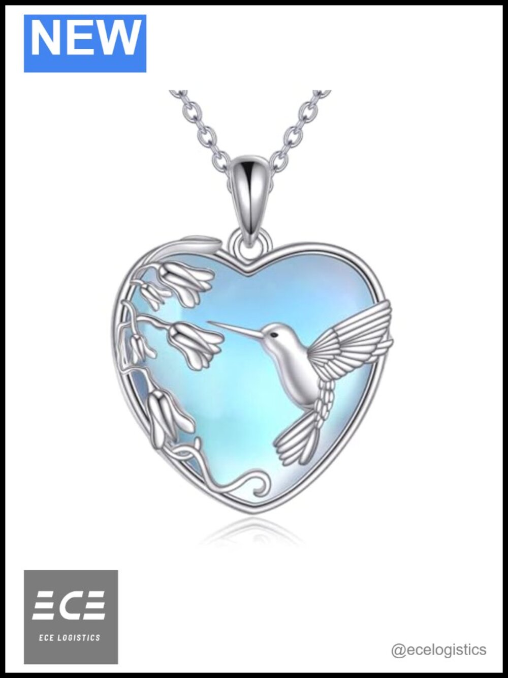 S925 Sterling Silver Hummingbird Pendant Necklace Moonstone